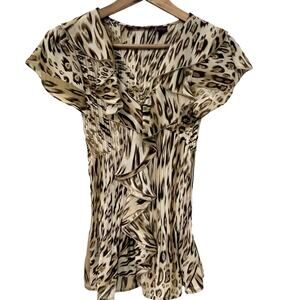 Hayley‎ Matthews Y2K Blouse Top Womens Size Medium Animal Print Whimsygoth Fairy